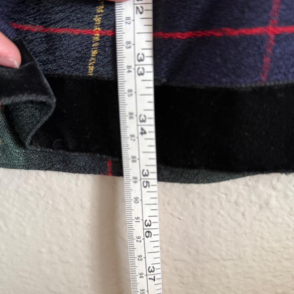 Vintage Dark Academia Preppy Tartan Maxi Skirt Green Wool Blend Velvet Size 10 - Picture 5 of 7